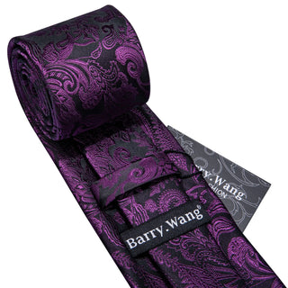 Bretelles Barry Wang Violet Floral  6 Clips en Y avec Cravate et boutons de manchette Assorti.