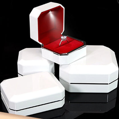 Led Lighted Double Ring Earring Pendant Box Plastic Luxury Jewellery Gift Display Packing Case with Custom Logo Available Dropsh