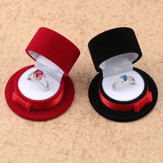 1 Piece Lovely Velvet Gift Box Top Hat Jewelry Box Wedding Ring Box Necklace Ring Case Earrings Holder For Jewelry Display