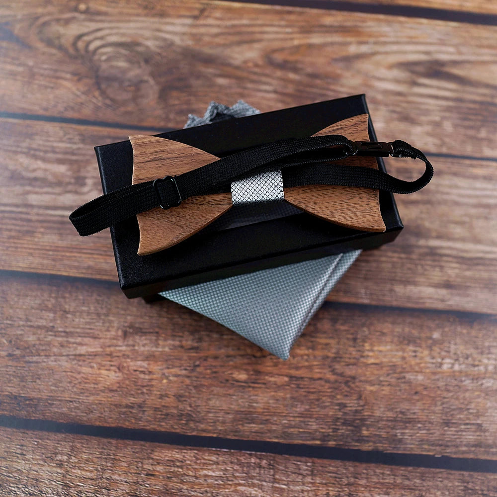 New design 3D Wooden tie Pocekt Square Cufflinks Fashion wood bow tie wedding dinne Handmade corbata Wooden Ties Gravata set