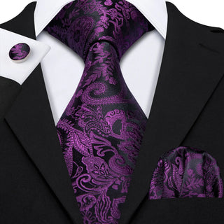 Bretelles Barry Wang Violet Floral  6 Clips en Y avec Cravate et boutons de manchette Assorti.