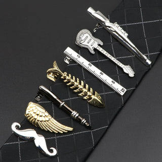 Men's Metal Tie Clip Luxury Airplane Beard Sword Dinosaur Pen Guitar Shape New Design Fashion Wedding Party Bar Tie Accessories