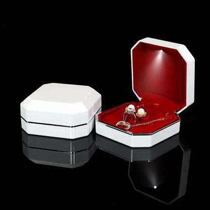Led Lighted Double Ring Earring Pendant Box Plastic Luxury Jewellery Gift Display Packing Case with Custom Logo Available Dropsh