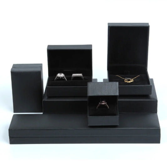 High-grade Leather Paper Black Right Angle Filling Paper Single/Double Ring Box Jewelry Earrings Necklace Bracelet Packing Set