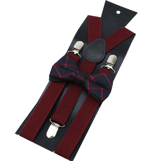 Bretelles en coton à carreaux rouge et bleu, rose ou marron avec Nœud Papillon assorti