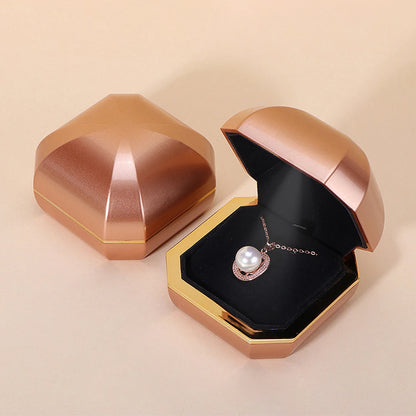 Octagonal LED Light Jewelry Box Engagement Ring Box Pendant Necklace Box Double-sided Flannel Gift Box Storage Display Holder