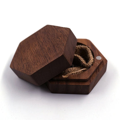 Wedding Hexagon-shaped Solid Ring Box Linen Soft Inner Bag Earrings Jewelry Storage for Case Wooden Proposal Gift T8DE