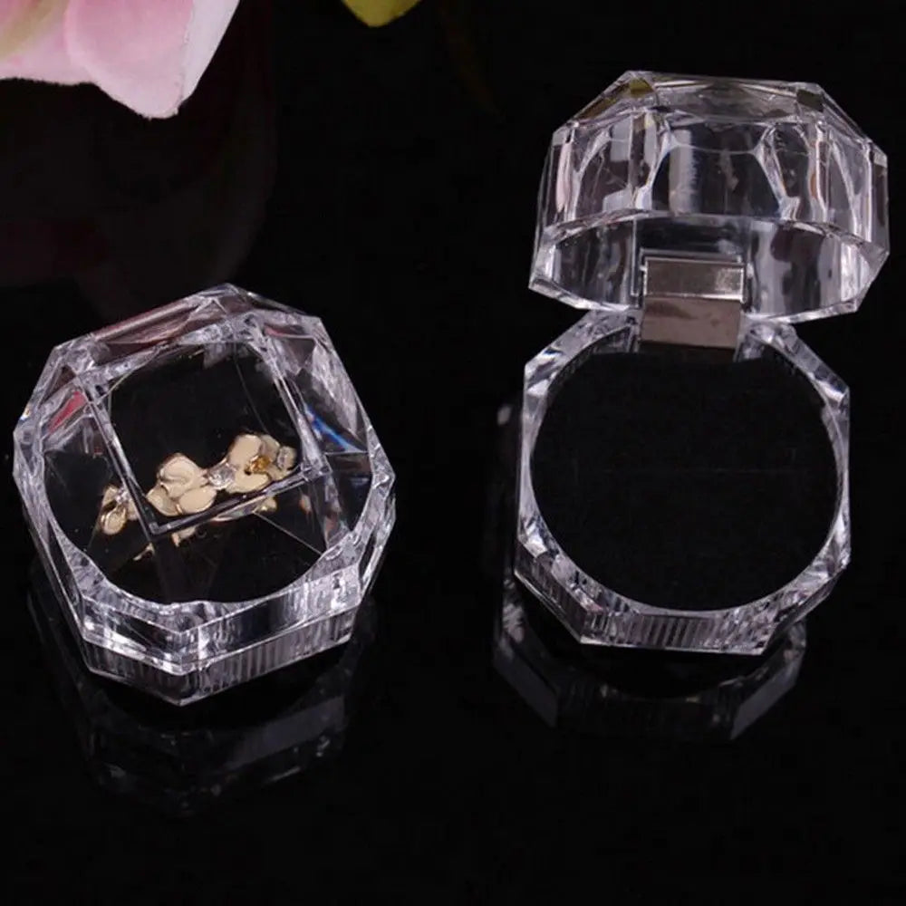 New Beautiful Clear Crystal Ring Box Display Case Earrings Brooch Storage Organizer Jewelry Box