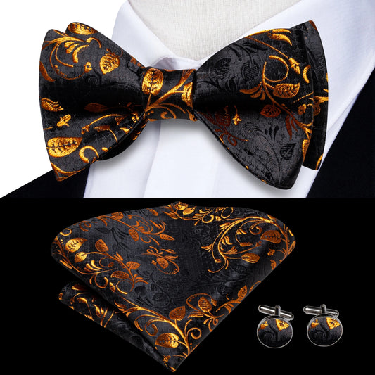 Hi-Tie Jacquard Silk Mens Self Bow Tie Hanky Cufflinks Set Male Butterfly Knot Bowtie Wholesale for Male Wedding Business Gift