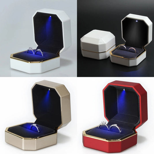 Luxury Jewelry Couple Ring Box With LED Light For Engagement Wedding Ring Box Festival Birthday Jewerly Ring Display Gift Boxes