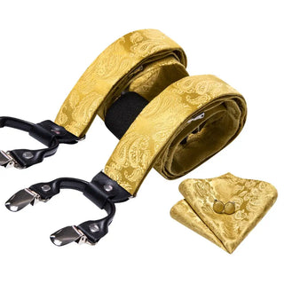 Bretelles Golden Paisley 6 Clips avec Cravate et boutons de manchette Assorti, d'autres couleurs sont disponible