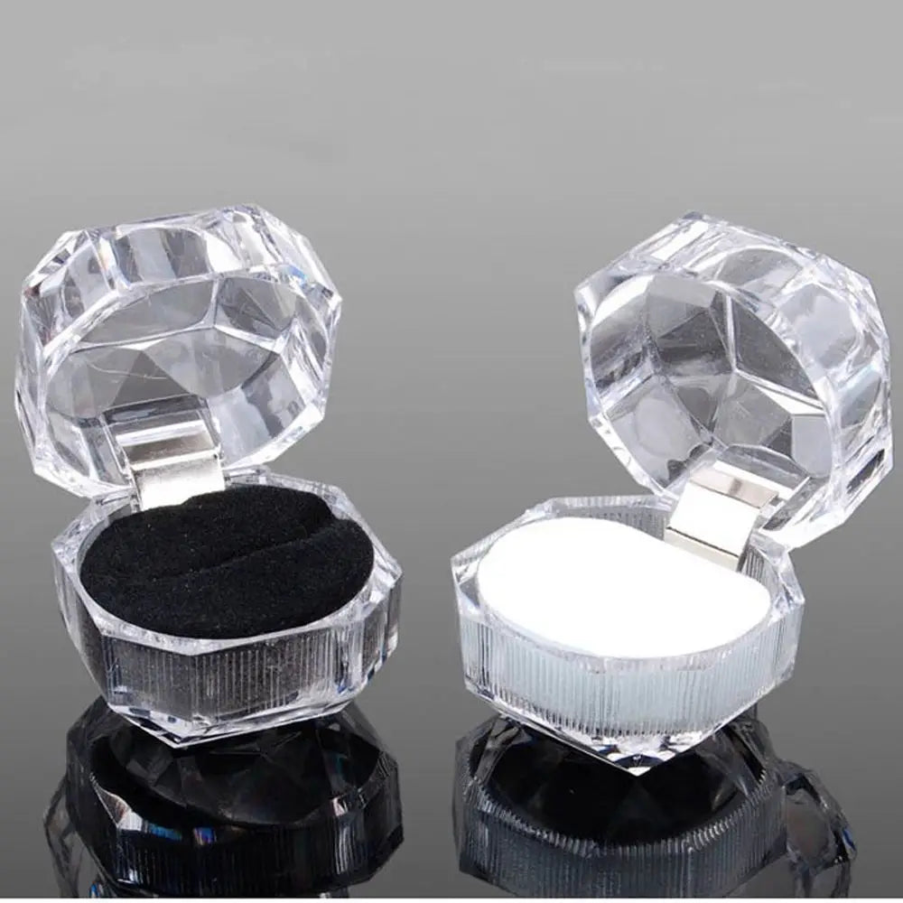 New Beautiful Clear Crystal Ring Box Display Case Earrings Brooch Storage Organizer Jewelry Box