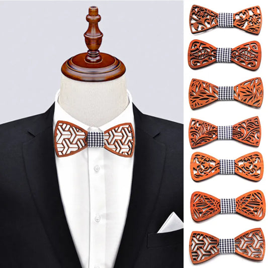 Fashion Wooden Bow Tie For Men Unisex Hollow Out Carved Retro Wooden Neck Ties Adjustable Strap Vintage Bowtie Bowknots Slim tie