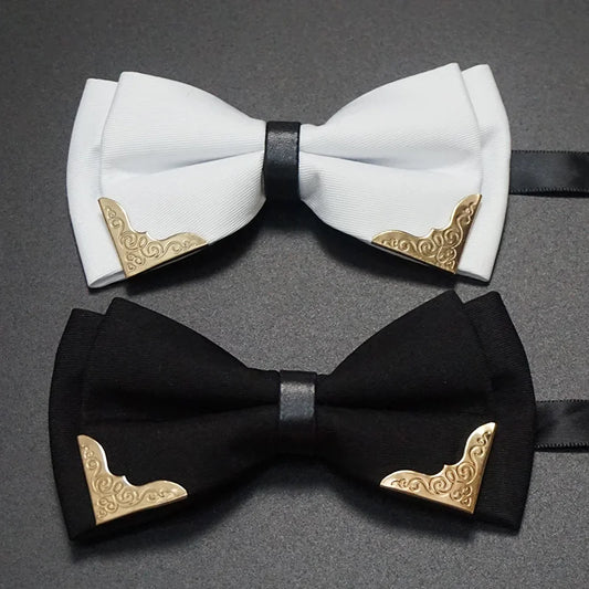 Men's Solid Black White Bow Ties Formal Dress Wedding Bowties For Men Women Leisure Metal Bling Butterfly Bowknot Banquet Cravat