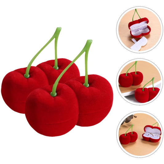 2 Pcs Cherry Jewelry Box Wedding Ring Boxes for Ceremony Container Cherry-Shaped Case Flocking
