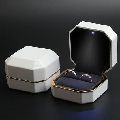 Luxury Jewelry Couple Ring Box With LED Light For Engagement Wedding Ring Box Festival Birthday Jewerly Ring Display Gift Boxes