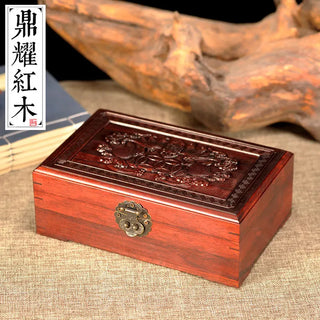 Boîte à bijoux chinoise classique à rabat plat sculpté en bois de rose